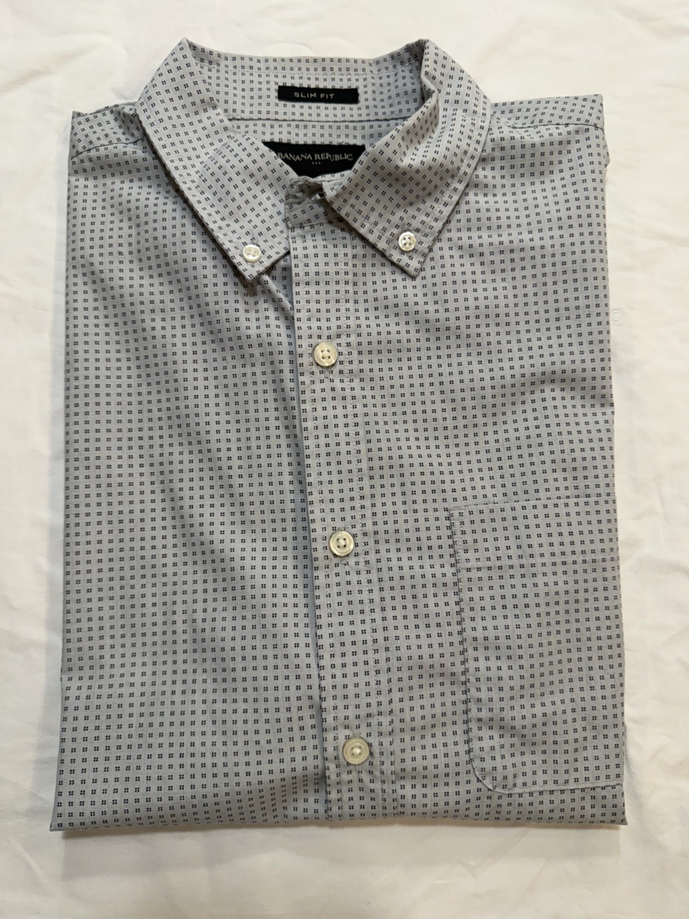 Banana Republic Men’s L Slim Fit Gray Micro Print Short-Sleeve Shirt